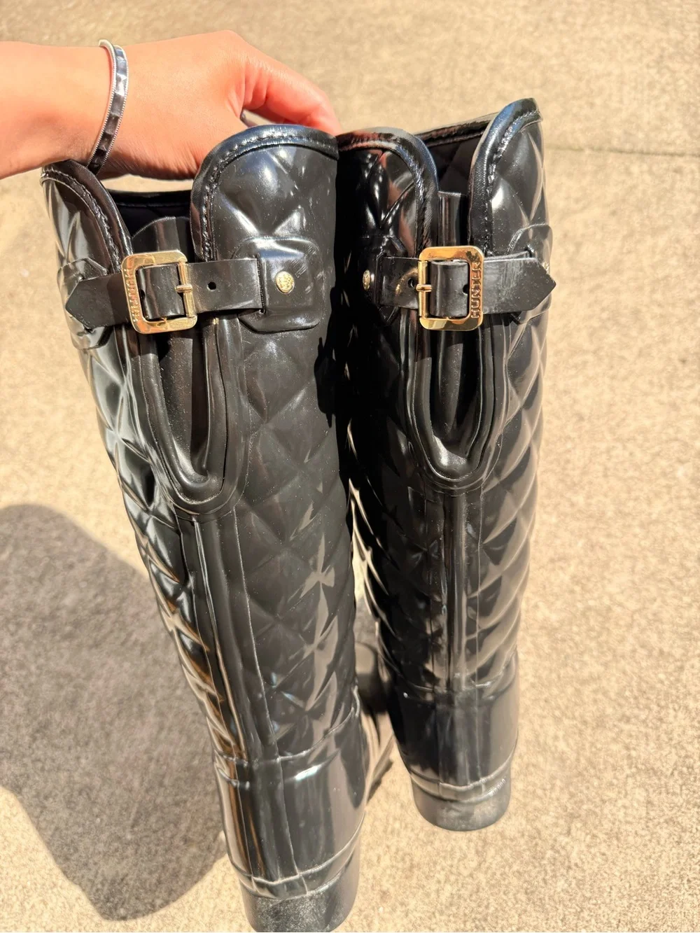 Hunter Black Quilted Gloss Tall Rain Boots - Women